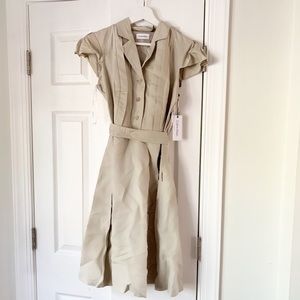 Calvin Klein Khaki Tan Short Sleeve Button Front Shirt Dress Size 4 NWT